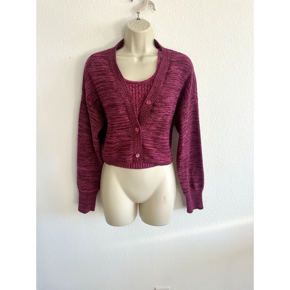 Anthropologie Sweater Set Halogen Ribbed Knit Cardigan Tank Top NWT Magenta Sz S
